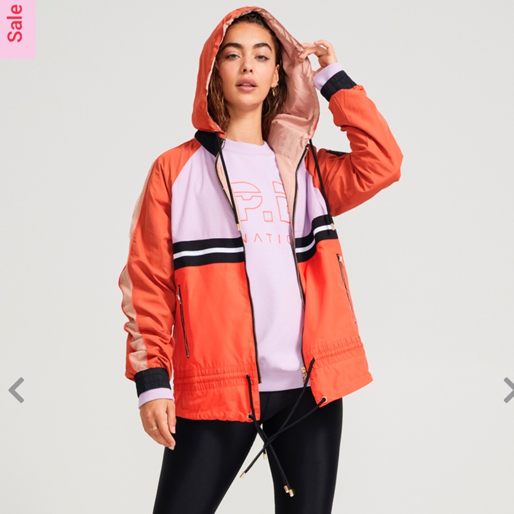 NWT P.E Nation Man Down Jacket cherry red and lilac body small NWT